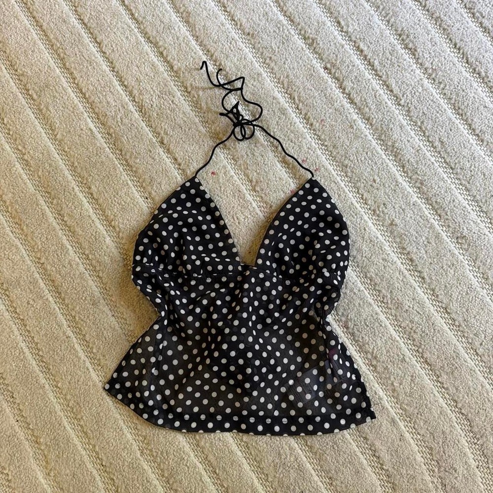 Edikted Women's Polka Dot Backless Chiffon Halter Tie Top size M Retro Party